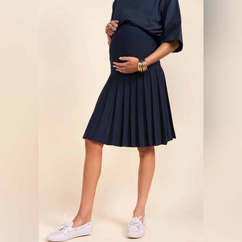 Apparalel Navy Pleated maternity Midi Skirt